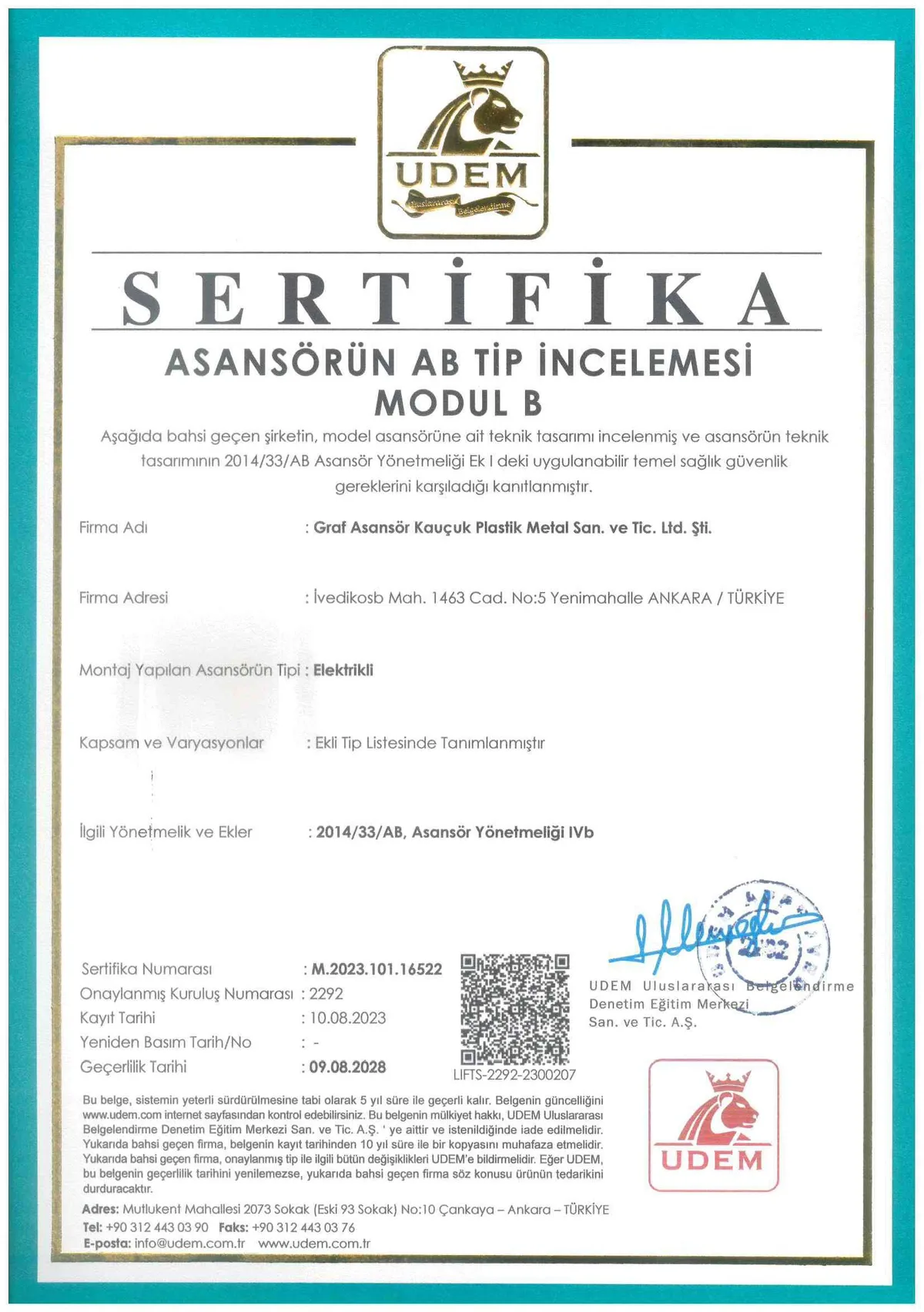 Modül B – Asansörün AB Tip İncelemesi