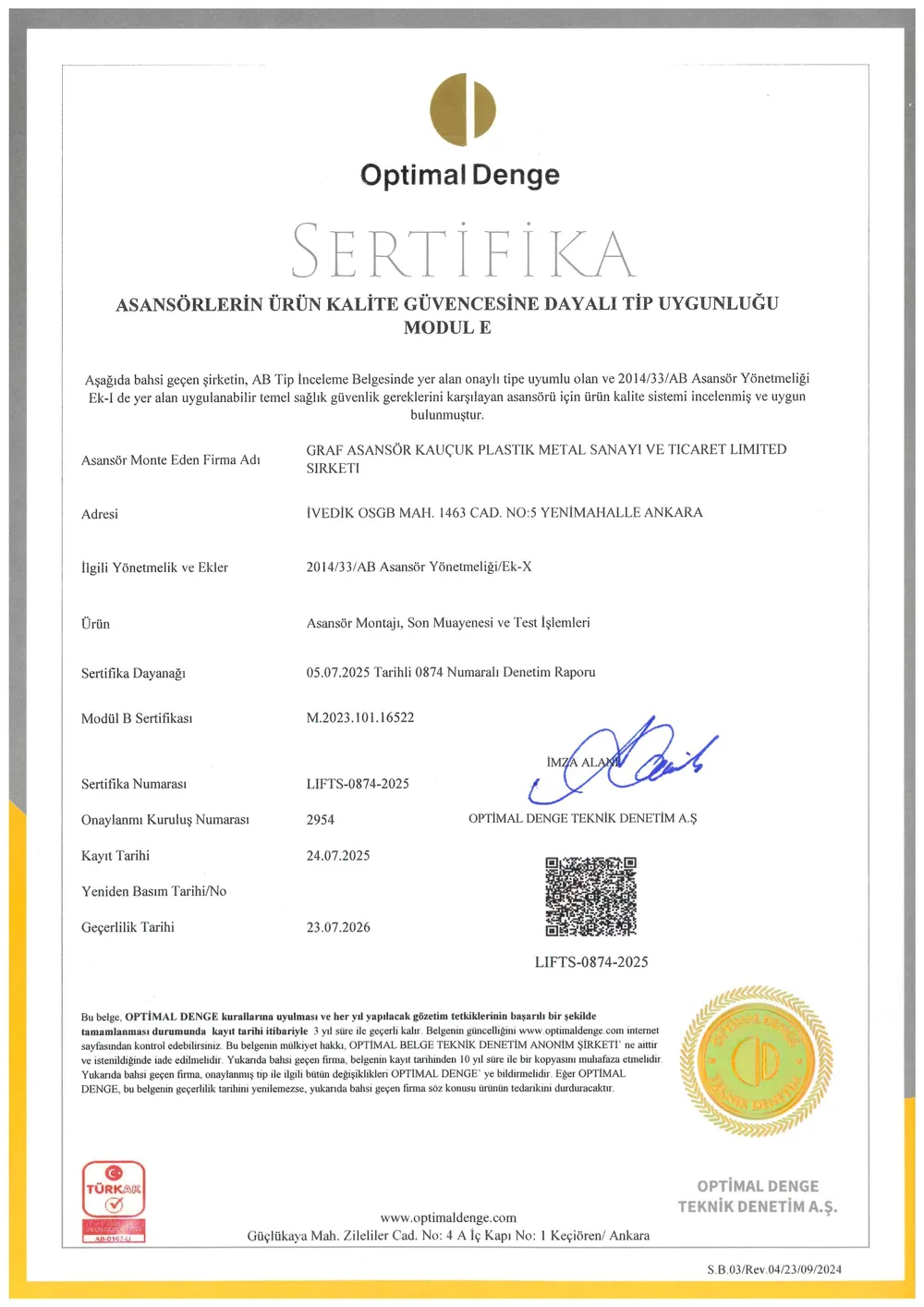 Modül E – Ürün Kalite Güvencesine Dayalı Tip Uygunluğu